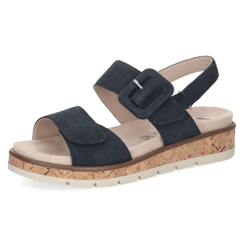 CAPRICE Women Sandals flat Leather Platform, Blue (Ocean Suede), 5 UK