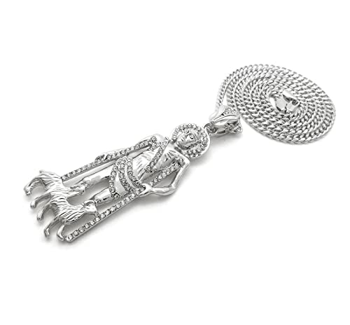 Gold Silver Plated Iced SAN LAZARO Pendant & 4mm 18" 20" 24" Cuban Chain Hip Hop Jewelry Necklace4
