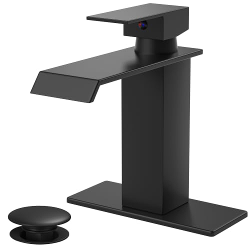 Bathroom Faucet, Matte Black Bathroom Faucet 3-or-1 Hole, Single Handle Brushed Bathroom Sink Faucet, Stainless Steel, Lead-Free, Pop Up Drain, Deck Plate, Supply Lines, Easy Install for RV&Outdoor