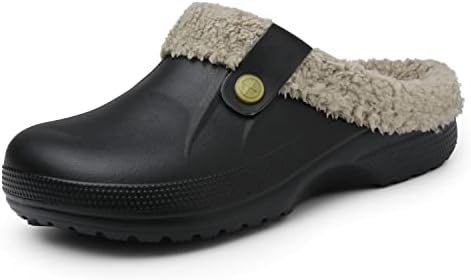 SMajong Womens Fur Lined Clogs Mens Waterproof Slippers Garden Shoes Winter Warm Plush Home House Slippers Indoor Outdoor Mules