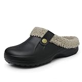 SMajong Womens Fur Lined Clogs Mens Waterproof Slippers Garden Shoes Winter Warm Plush Home House Sl