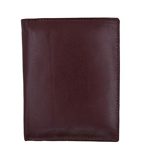 MARSHAL RFID Blocking Men's Bifold Hipster Center Flap Large Capacity Genuine Leather Wallet (Burgundy)