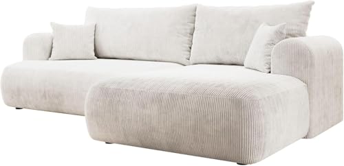 Selsey Canapé d'angle Droit 142x210 cm Convertible Tissu Côtelé Blanc avec Assise Ressorts Bonell & Mousse T35 Ergonomique & Amovible Coffre de Rangement...