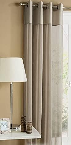 Latte Beige Plain Top Rio Linen Look Style Eyelet Top Ring Top Voile Curtain Panel 55" Width x 72" Drop (140cm x 183cm)