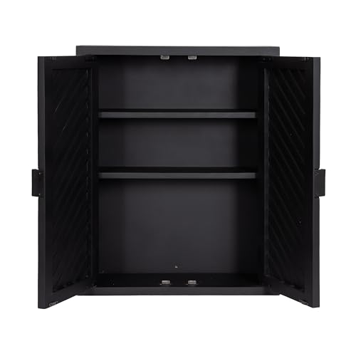 Kate and Laurel Mezzeta Decorative Modern Two-Door Floating Bathroom Cabinet; 22 x 7 x 28; Black; Decorative Over Toilet Storage Cabinet Made from Solid Mango Wood with Slatted Chevron Design by Kate and Laurel - Image 5