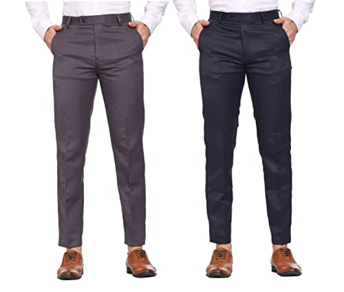 Image of MALENO Men Formal Trouser Regular Fit Solid | Soft and Breathable Pant Combo (Pack of 2)