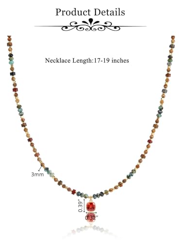 Collier perles en pierre semi-précieuse et pendentif zircon rouge