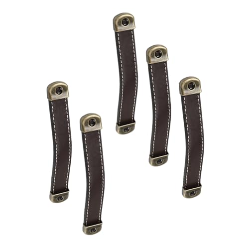 HONITANO 5 Piezas Manijas de Cuero para Muebles Vintage Tiradores de Cajón para Armarios y Baúles Asas Ergonómicas y Seguras para Maletas y Cajas de Madera Accesorios de Hardware Marrón