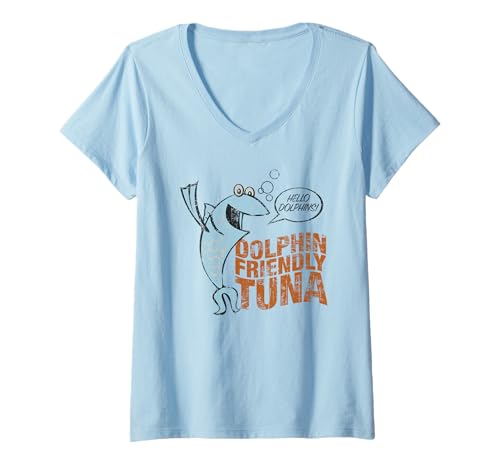 Damen Delfinfreundlicher Thunfisch T-Shirt mit V-Ausschnitt