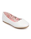 Leatherette Round Toe Classic Slip On Ballerina Flat (Toddler/Little Girl/Big Girl) DC43 - White (Si