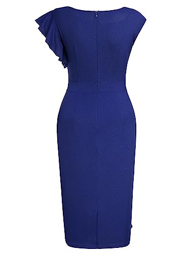Image of AISIZE Women's Pinup Vintage Ruffle Sleeves Cocktail Party Pencil Dress