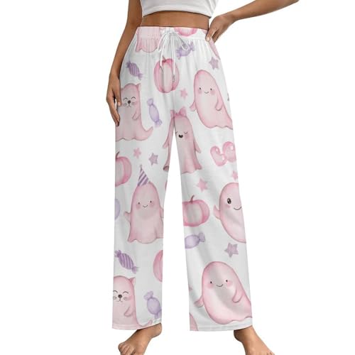 Pink Cute Ghosts Pajama Pants for Women Men Trendy Unisex Home Lounge Bottoms Sleepwear Gift