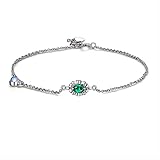QHQQXN CCXXYGWJ Pulsera de Cadena para Mujer de Oro Blanco de 18 Quilates con Esmeralda Verde Ovalada de 0,31 Quilates, 6-8'