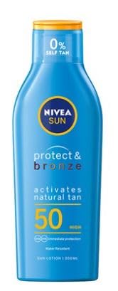 NIVEA Protect & Bronze Lotion 200 ml (6.76 fl oz) – Lightweight, Fast-Absorbing Water-Resistant Lotion for Daily Outdoor Skin Care – Dermatologically Tested, Ideal for Beach, Travel, and Everyday Use