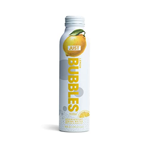 Image of JUST Bubbles Lemon - Pure Premium Sparkling Spring Water in a Fully Recyclable Reusable Eco-Friendly Bottle - 100% Mountain-Sourced Carbonated Water with Naturally Occurring Minerals, 16 Fl Oz (Pack of 12)