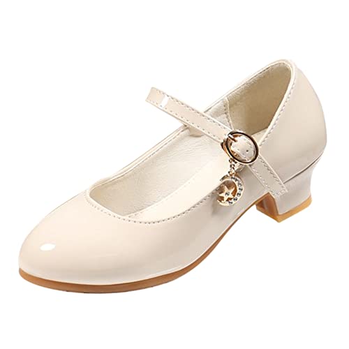 Girls Mary Jane Dress Shoes Flower Girl Wedding School Unifor𝐦 Low Heels Toddler Little Kids Pump Shoes Mary Size Shoe (White, 5 Big Kids)