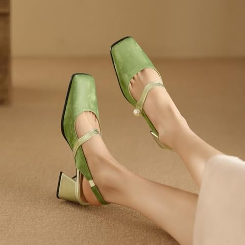 Alyaafifa Block Heel Mary Janes Slingback Pumps for Women Closed Square Toe Patent Leather Dress Shoes 2 Inches Mid Heel Sandals Party Event Wedding Office Working Comfortable4