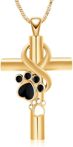 Yinplsmemory Paw Print Cross Cremation Jewelry for Pet Infinity Cross Urn Necklace for Ashes Keepsake Loved One Memorial Jewelry for Dog/Cat Ashes