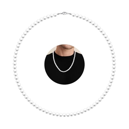 MJartoria Pearl Necklace for Men, 16''-24'' Pearl Necklaces for Women, 6/8mm White Pearl Choker Necklace Trendy Jewelry Gifts for Women Men (20 inches, 6mm)