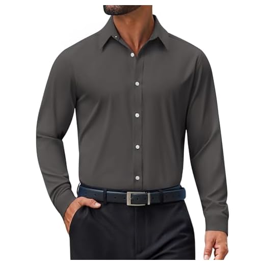COOFANDY Men's Slim Fit Dress Shirts Wrinkle-Free Long Sleeve Casual Button Down Shirt Grey