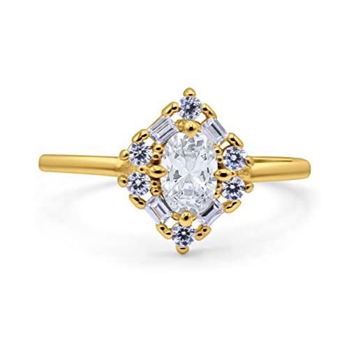 Blue Apple Co. Art Deco Oval Wedding Bridal Ring Baguette Round Simulated Cubic Zirconia 925 Sterling Silver