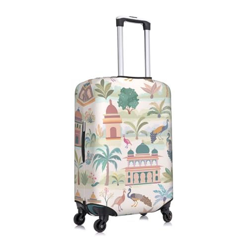 Travel Luggage Cover Spandex Suitcase Protector Bag,Garden Trees Palms Peacock Double-Sided Printed Fits 18-32 Inch Luggage, Baggage Covers For Kid And Adult,Medium3