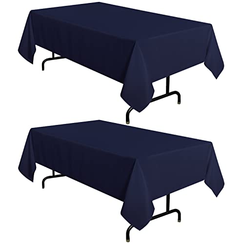 Image of sancua 2 Pack Navy Tablecloth 54 x 78 Inch, Rectangle 4 Feet Table Cloth - Stain and Wrinkle Resistant Washable Polyester Table Cover for Dining Tables, Buffet Parties and Camping