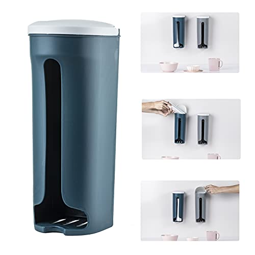 INSHERE Plastic Grocery Bag Holder, Wall Mount Garbage Storage Bags Dispenser with Cover, Kitchen Trash Bag Holder Dispenser for Plastic Bags(Blue)