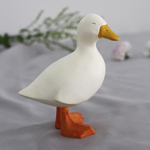 Hand Carved White Cartoon Duck Wooden Sculpture - Eco-Friendly Basswood Art Figurine, Home Office Decor Gift Collectible - Image 3