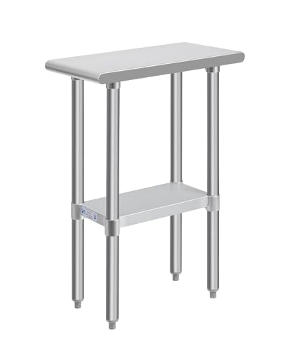 Hally Stainless Steel Table for Prep & Work 24 x 12 Inches, NSF Commercial Heavy Duty Table with Undershelf and Galvanized Legs for Restaurant, Home and Hotel