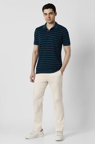 Image of Peter England Men's Cotton Polyster Fine Breton Stripe Polo Tshirt