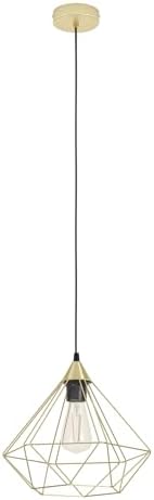 Eglo Tarbes Single Light Suspension Lamp, Brushed Brass Metal Lighting, Hanging Living Room Light, E27 Socket, Diameter 32.5 cm