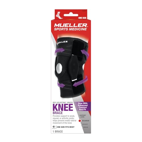 MUELLER Sports Medicine Self Adjusting Hinged Knee Brace for Men and Women, Knee Stabilizer for Compression and Pain Relief Support, Ideal for Arthritis, Sprains, Black, One Size