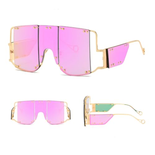 Lunettes de soleil miroir violette de forme surdimensionnée rivets métalliques mixtes