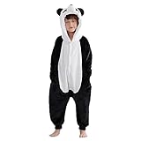 MICHLEY Animal Hooded Romper Kids Flannel Halloween Cosplay Pajamas Costume 3-12T for Autumn Winter, Panda, 9-10T, Size130