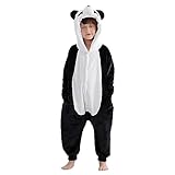 MICHLEY Animal Hooded Romper Kids Flannel Halloween Cosplay Pajamas Costume 3-12T for Autumn Winter, Panda, 7-8 T, Size120