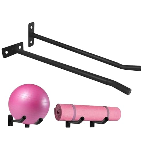 Soporte de pelota de ejercicios, montaje en la pared de la pelota de ejercicios | Juego de 2 soportes de bola de yoga negro | Organizador de almacenamiento de equipos, accesorios para el gimnasio del