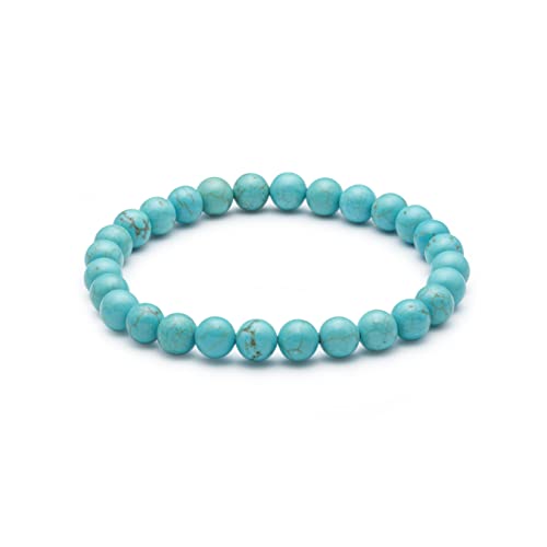 Bracelet turquoise naturel pour femme | 6 mm turquoise pierres précieuses spirituelles cristaux de guérison | Étirement élastique | Idée cadeau, 17 centimeters, Pierre, Turquoise