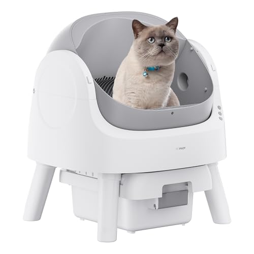Self Cleaning Cat Litter Box, Open Top Litter Box for Multiple Cats, Automatic Cat Litter Box with Liners and Mat Included, Grey