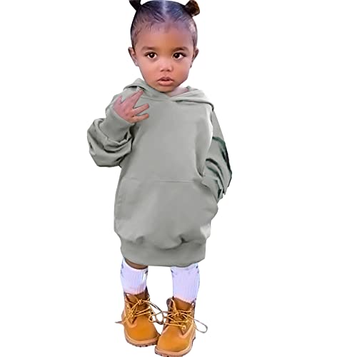 Toddler Baby Girls Long Sleeve Hoodies Dress Fall Trendy Fleece Sweatshirts Outfits Hooded Dresses with Pockets