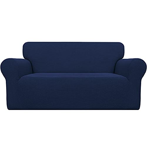 Image of Easy-Going Stretch Oversized Loveseat Slipcover 1-Piece Sofa Cover Furniture Protector Couch Soft with Elastic Bottom for Kids Polyester Spandex Jacquard Fabric Small Checks Navy