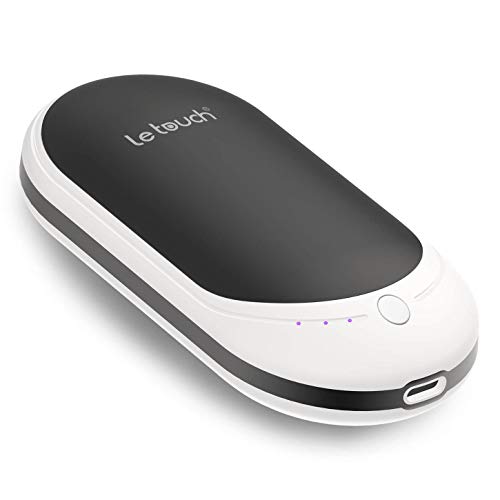 Letouch Rechargeable Hand Warmers 5200mAh Banque d'alimentation électrique, Chauffage double face Portable USB Batterie externe Chargeur mobile Meilleur cadeau en hiver (HW2017-BLK)