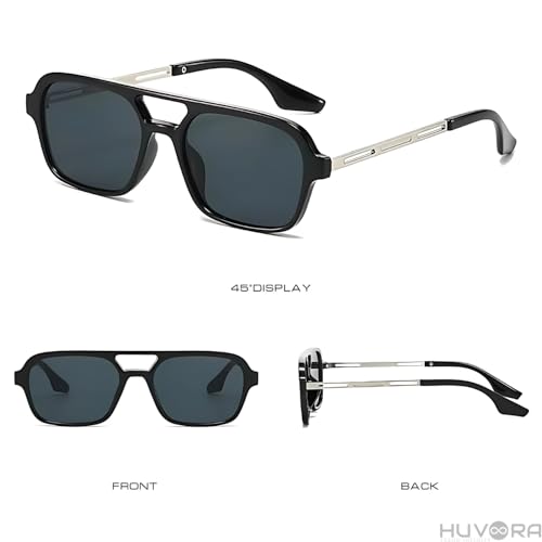 Image of Retro Flat Square 70's Aviator Double Bridge Metal Sunglasses for Men Women | Anti Blue UV Protection Zero Power Stylish Computer Night Driving Glasses | Trendy Branded Goggles
