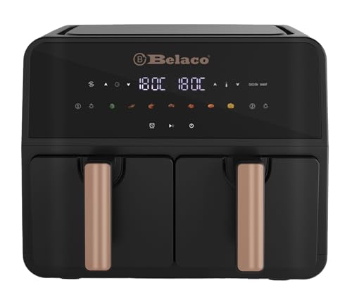 Belaco Air Fryer, 9L Dual Zone, Digital Display, Rapid Air Circulation, Air Fryers, 60 Min Timer, Adjustable Temperature, Dishwasher Safe Basket BEL-AF-03 Smart Finish