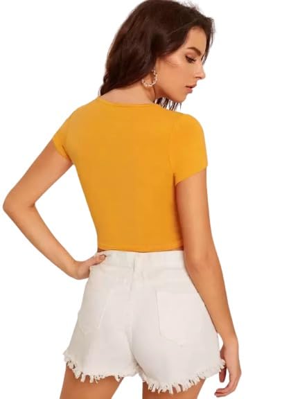 Image of Womens Round Neck Casual Solid Crop Top