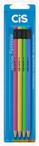 Lápis Preto HB CIS NEON c/borracha no topo, Blister c/4 unidades