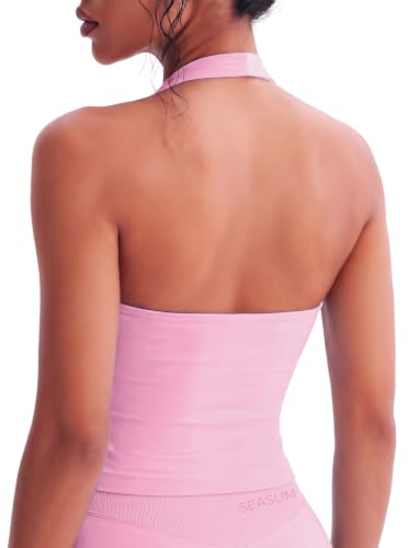 SEASUM Women's Halter Workout Tank Top Built-in Sports Bra Open Back Yoga - image 6