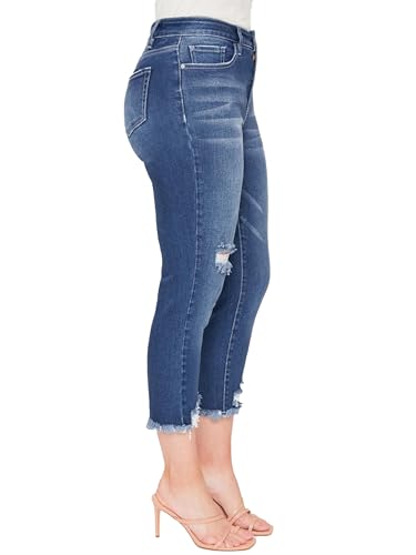 Royalty For Me Women's High Rise Vintage Straight Fray Hem Jean, Indigo Blue, 162