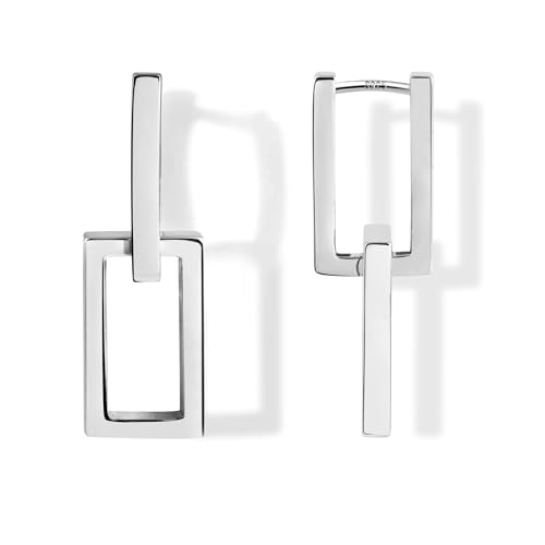 925 Sterling Silver Earrings for Women Trendy Square Hoop Earrings Minimalist Geometric Rectangle Earing, Hypoallergenic Huggie Hoops Fashion Jewelry