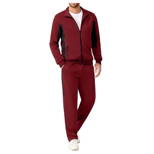 COOFANDY Track Suits For Men Set Athletic Sweatsuits 2 Piece Outfits Joggers Set Basketball Warm Up Suits Wine Red